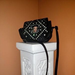 Betty Boop Black/w Silver Rhinestone Handbag